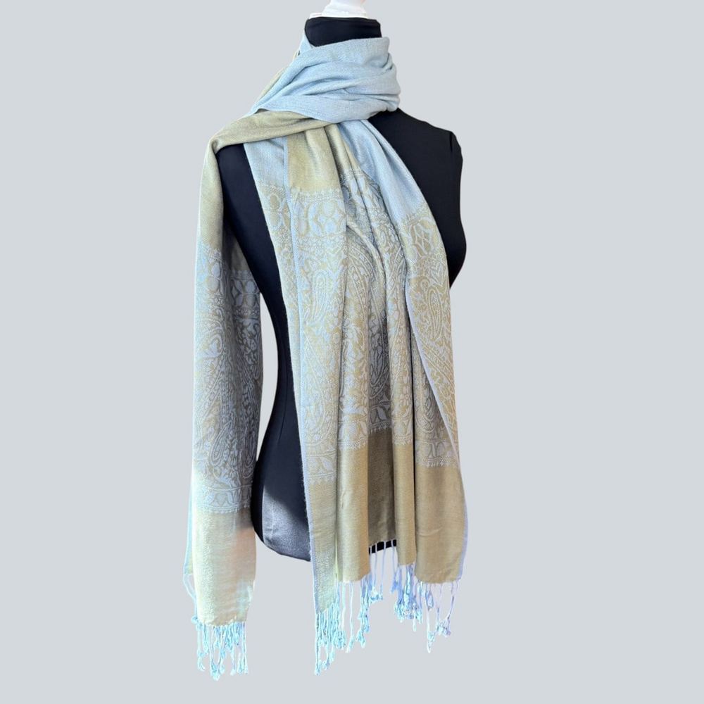 Pastel Blue Green Paisley Scarf Oversized Wrap